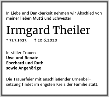 Traueranzeige von Irmgard Theiler von Mitteldeutsche Zeitung Halle/Saalkreis