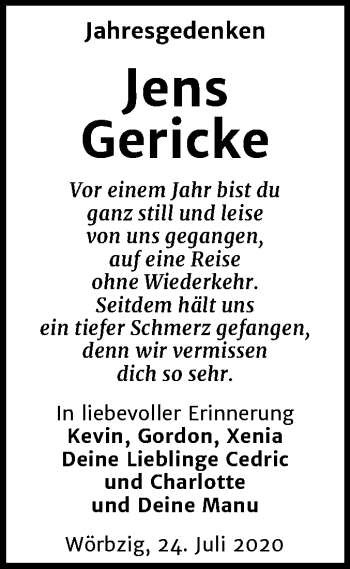 Traueranzeige von Jens Gericke von Mitteldeutsche Zeitung Köthen