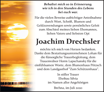 Traueranzeige von Joachim Drechsler von Mitteldeutsche Zeitung Bitterfeld