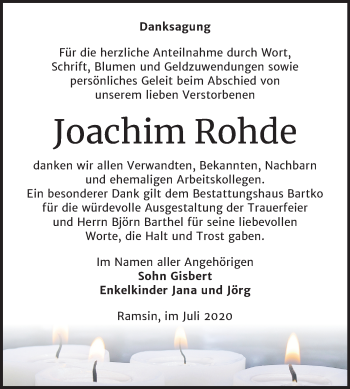 Traueranzeige von Joachim Rohde von Mitteldeutsche Zeitung Bitterfeld