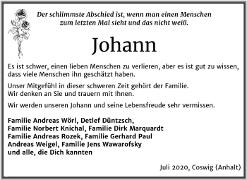 Traueranzeige von Johann  von Super Sonntag Wittenberg