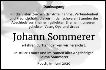 Traueranzeige von Johann Sommerer von Wochenspiegel Bitterfeld