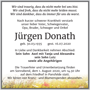 Traueranzeige von Jürgen Donath von Mitteldeutsche Zeitung Quedlinburg