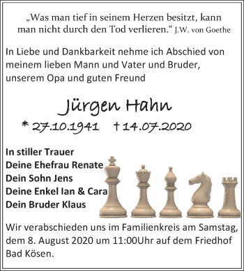Traueranzeige von Jürgen Hahn von Mitteldeutsche Zeitung Naumburg/Nebra