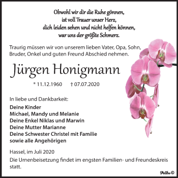 Traueranzeige von Jürgen Honigmann von Super Sonntag Zeitz