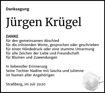 Traueranzeige von Jürgen Krügel von Mitteldeutsche Zeitung Quedlinburg