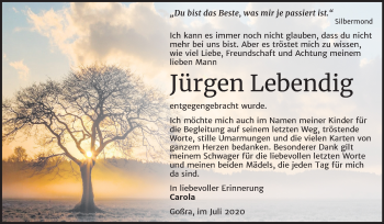Traueranzeige von Jürgen Lebendig von Mitteldeutsche Zeitung Zeitz