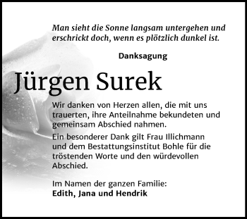 Traueranzeige von Jürgen Surek von Mitteldeutsche Zeitung Merseburg/Querfurt