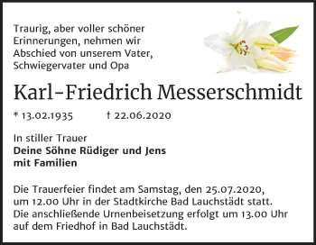 Traueranzeige von Karl-Friedrich Messerschmidt von Super Sonntag Dessau-Roßlau