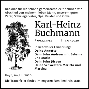 Traueranzeige von Karl-Heinz Buchmann von Super Sonntag Sangerhausen