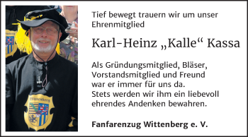 Traueranzeige von Karl-Heinz  Kassa von Wochenspiegel Wittenberg