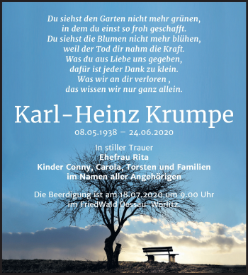 Traueranzeige von Karl-Heinz Krumpe von Mitteldeutsche Zeitung Wittenberg
