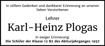 Traueranzeige von Karl-Heinz Plogas von Mitteldeutsche Zeitung Wittenberg