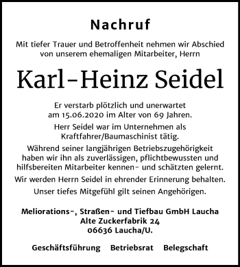 Traueranzeige von Karl-Heinz Seidel von Wochenspiegel Naumburg/Nebra