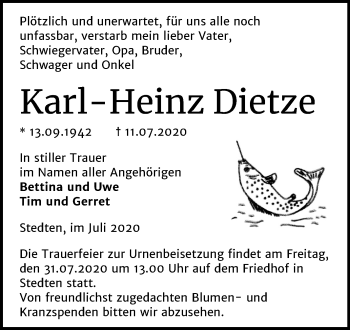 Traueranzeige von Karl Heinz Dietze von Super Sonntag Mansfelder Land