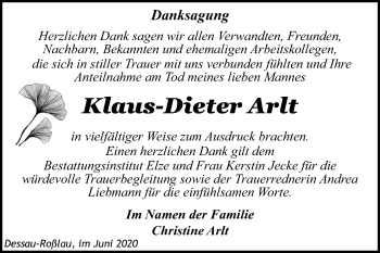 Traueranzeige von Klaus-Dieter Arlt von Mitteldeutsche Zeitung Dessau-Roßlau