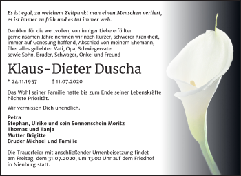 Traueranzeige von Klaus-Dieter Duscha von Mitteldeutsche Zeitung Bernburg
