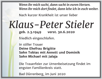 Traueranzeige von Klaus-Peter Stieler von Mitteldeutsche Zeitung Merseburg/Querfurt