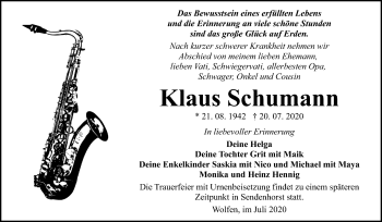 Traueranzeige von Klaus Schumann von Mitteldeutsche Zeitung Bitterfeld