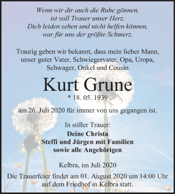 Traueranzeige von Kurt Grune von Mitteldeutsche Zeitung Sangerhausen