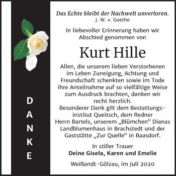 Traueranzeige von Kurt Hille von Super Sonntag Köthen