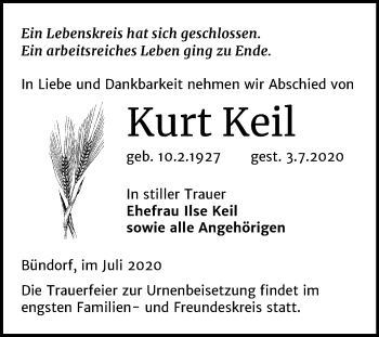 Traueranzeige von Kurt Keil von Mitteldeutsche Zeitung Merseburg/Querfurt