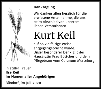 Traueranzeige von Kurt Keil von Mitteldeutsche Zeitung Merseburg/Querfurt