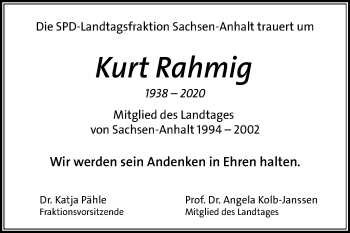 Traueranzeige von Kurt Rahmig von Mitteldeutsche Zeitung Bitterfeld