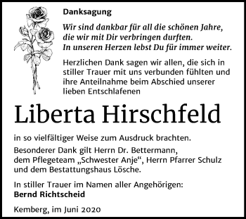 Traueranzeige von Liberta Hirschfeld von Super Sonntag Wittenberg