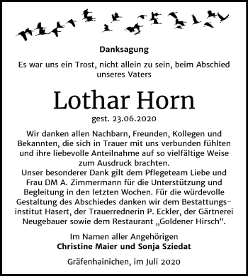 Traueranzeige von Lothar Horn von Super Sonntag Wittenberg