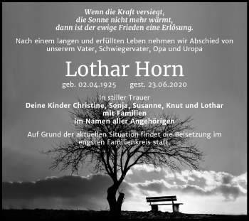 Traueranzeige von Lothar Horn von Mitteldeutsche Zeitung Wittenberg