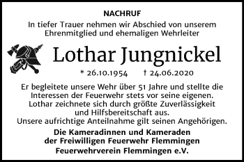 Traueranzeige von Lothar Jungnickel von Wochenspiegel Naumburg/Nebra