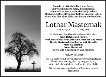 Traueranzeige von Lothar Masternak von Mitteldeutsche Zeitung Aschersleben
