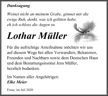 Traueranzeige von Lothar Müller von Mitteldeutsche Zeitung Aschersleben