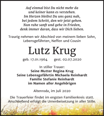 Traueranzeige von Lutz Krug von Super Sonntag Naumburg/Nebra