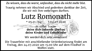 Traueranzeige von Lutz Romonath von Wochenspiegel Bitterfeld