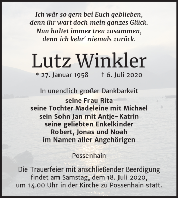 Traueranzeige von Lutz Winkler von Mitteldeutsche Zeitung Naumburg/Nebra
