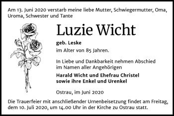 Traueranzeige von Luzie Wicht von Mitteldeutsche Zeitung Halle/Saalkreis