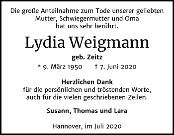 Traueranzeige von Lydia Weigmann von Super Sonntag Aschersleben