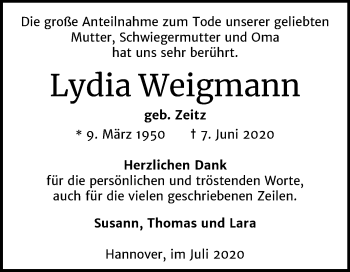 Traueranzeige von Lydia Weigmann von Mitteldeutsche Zeitung Aschersleben