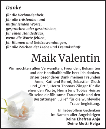 Traueranzeige von Maik Valentin von Super Sonntag Dessau-Roßlau
