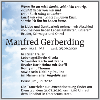 Traueranzeige von Manfred Gerberding von Mitteldeutsche Zeitung Merseburg/Querfurt