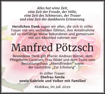 Traueranzeige von Manfred Pötzsch von Super Sonntag Merseburg/Querfurt