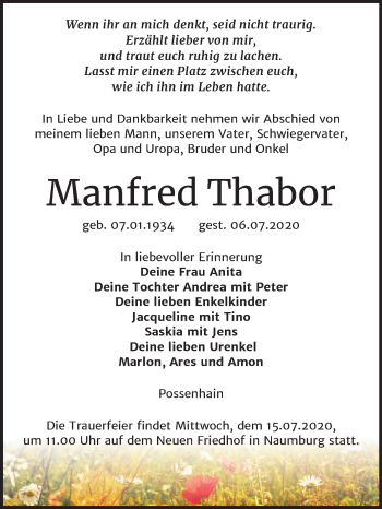 Traueranzeige von Manfred Thabor von Mitteldeutsche Zeitung Naumburg/Nebra
