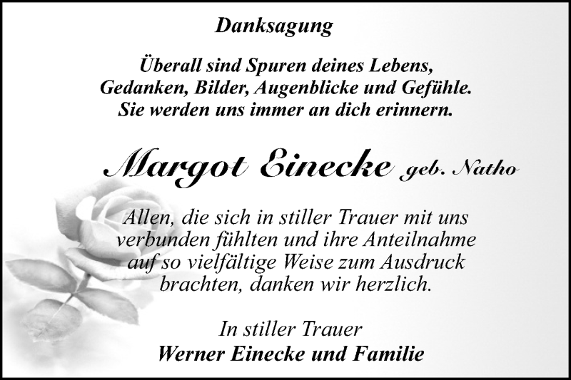  Traueranzeige für Margot Einecke vom 25.07.2020 aus Super Sonntag Dessau-Roßlau
