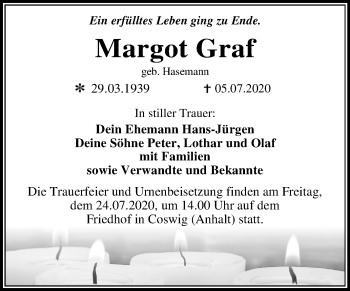 Traueranzeige von Margot Graf von Super Sonntag Dessau-Roßlau