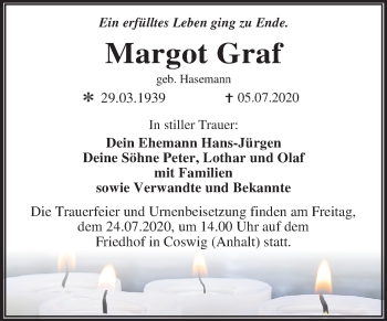 Traueranzeige von Margot Graf von Mitteldeutsche Zeitung Wittenberg