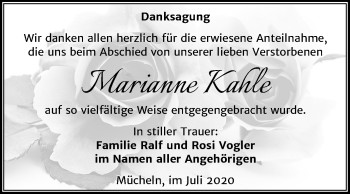 Traueranzeige von Marianne Kahle von Mitteldeutsche Zeitung Merseburg/Querfurt