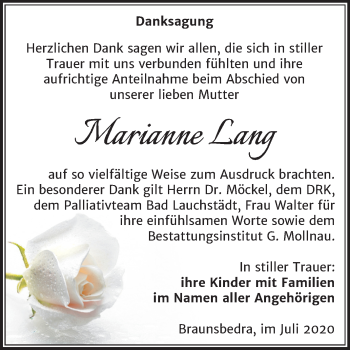 Traueranzeige von Marianne Lang von Super Sonntag Merseburg/Querfurt