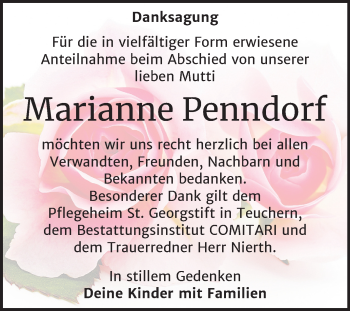 Traueranzeige von Marianne Penndorf von Mitteldeutsche Zeitung Weißenfels